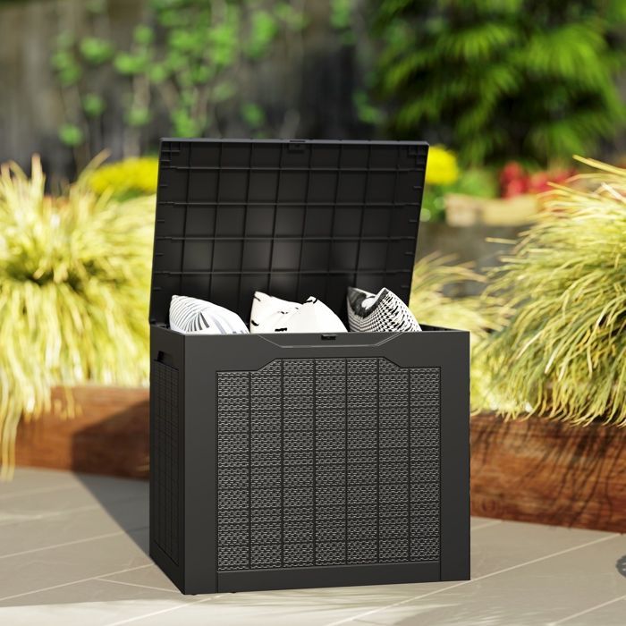 Caja de almacenamiento para exteriores - Outsunny - 93L - con asas empotradas - impermeable - para jardín o patio - 56 x 41 x 50 cm - negra