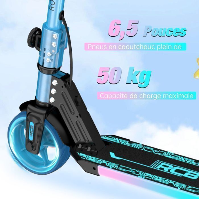 RCB R12 Trottinette Electrique Enfants pliable âge - Écran numérique - néons colorés - Cadeau Super Bleu