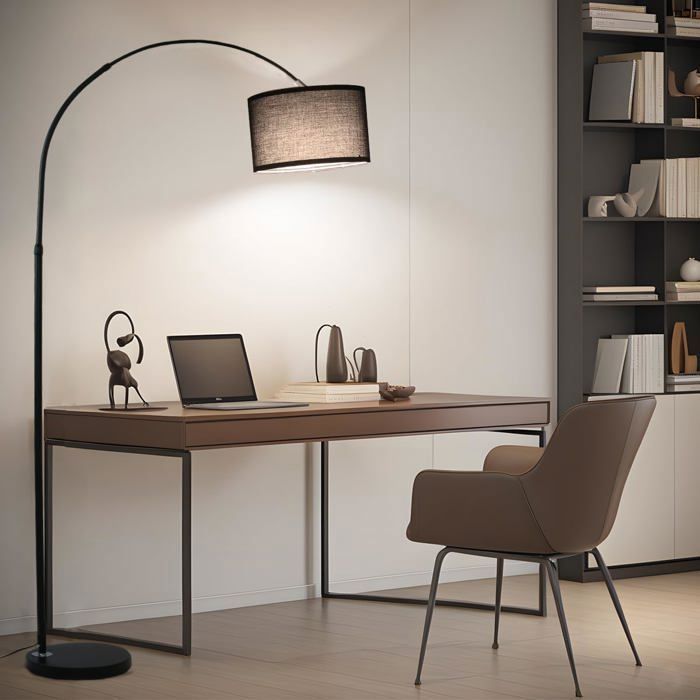 ANTENLICHT LUNA Lampadaire  Arc sur Pied - Ampoule LED E27 Incluse, Abat-jour Tissu 33cm Noir, Interrupteur au Pied, Pour Salon