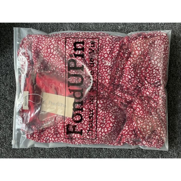 Vestido floral para mujer, vestido de playa sexy con escote en V, elegante vestido bohemio de manga tres cuartos - Rojo