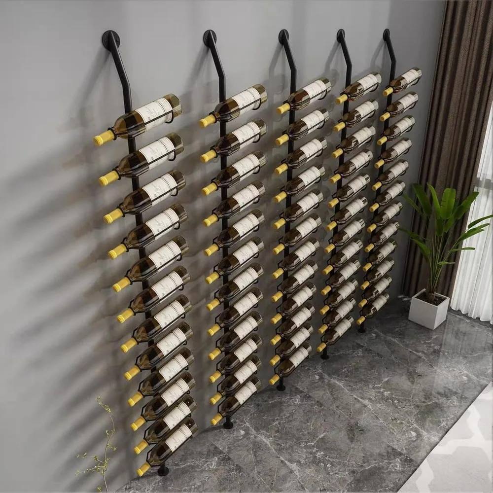 Grande portabottiglie da parete, altezza 72,8 pollici, mensole a parete per bar, può contenere 12 bottiglie di vino, portabottiglie in metallo, ideale per ristoranti commerciali.