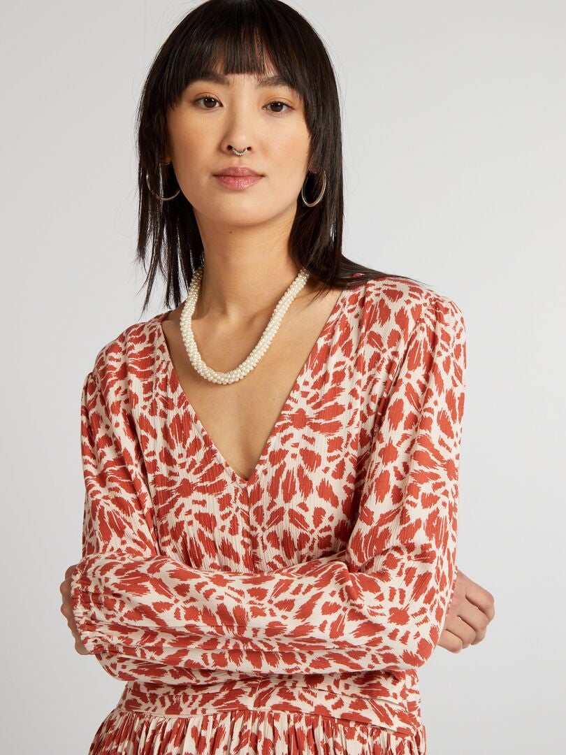 Lange gebreide jurk met crêpe-effect - ROOD