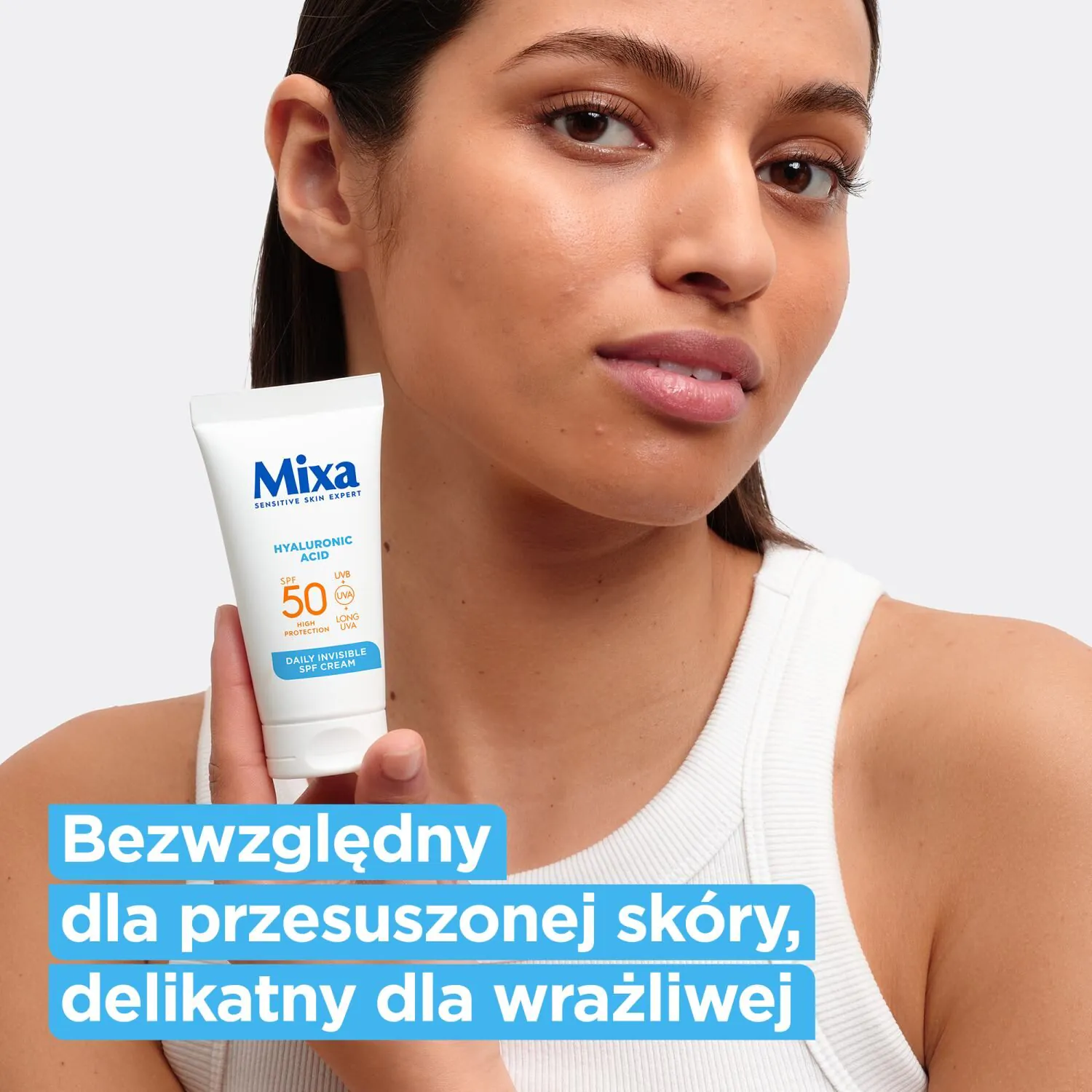 Mixa Nawilżający Krem do twarzy SPF50 z kwasem hialuronowym przeciw przesuszeniom