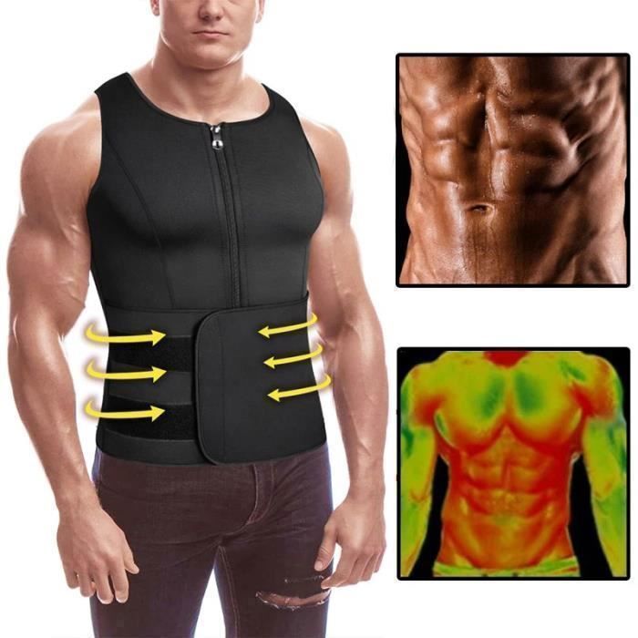 Gilet de Sudation Homme Sauna Néoprène pour Minceur Ceinture de Sudation Fitenes Sports Débardeur Noir