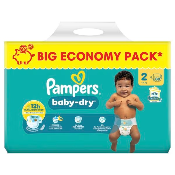 Plenice Pampers Baby-Dry velikost 2 (4–8 kg), 88 kosov