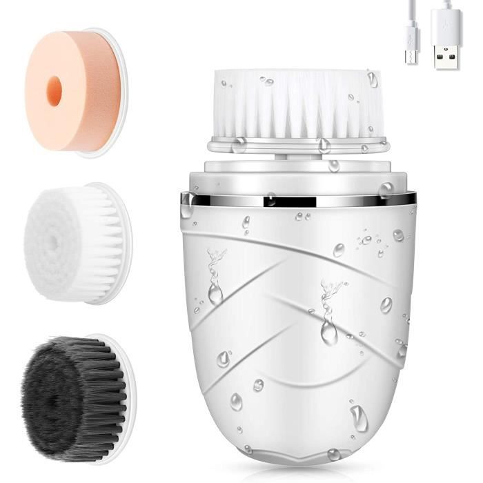 Brosse Nettoyante Visage - 3 en 1 - Étanche - Rechargeable USB - 2 Vitesses - 3 Têtes Incluses