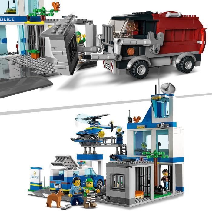 LEGO® City 60316 Politiebureau, speelgoedhelikopter, politieauto, hondenfiguur, speelgoedvuilniswagen