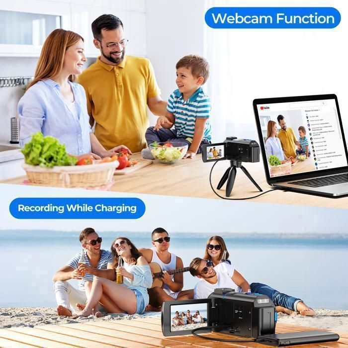 Videocámara 4K de 48 MP, cámara de vídeo para vlogging, pantalla táctil giratoria de 3