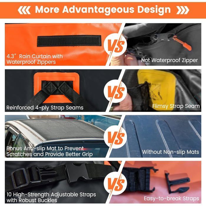 GIANTEX 425L Waterproof Car Roof Box with 10 Straps & 6 Door Hooks, for Vehicles with/without Roof Bars