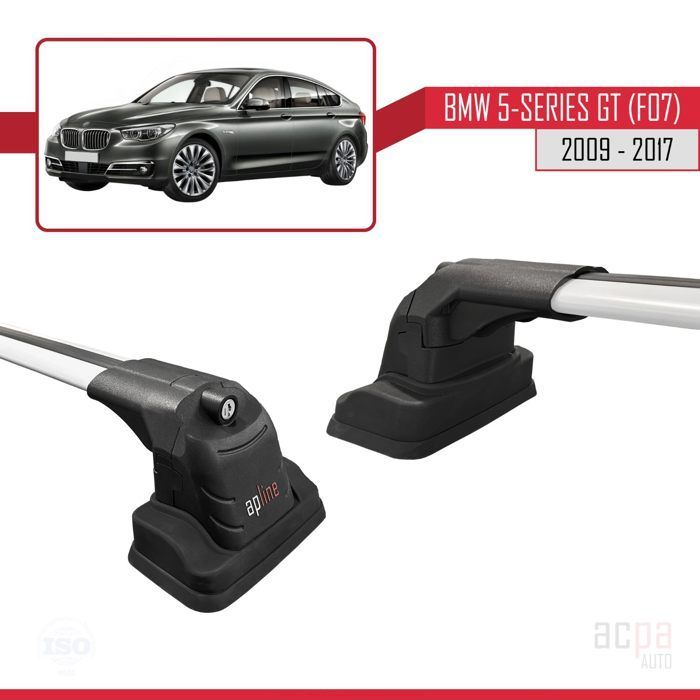 Barras de techo ACE-3 para BMW Serie 5 Gran Turismo (F07) 2009-2017, portaequipajes de aluminio, 2 barras, color gris.
