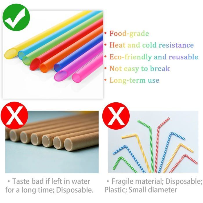 Cannucce per bubble tea, 8 pezzi, plastica resistente e riutilizzabile + 2 spazzolini per la pulizia, accessorio per cannucce per succhi/bibite, Cuneary