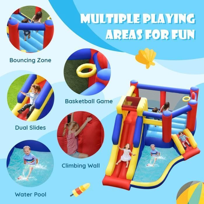 DREAMADE Inflatable Castle for Children - Slide, Trampoline, Pool, Climbing Wall - 383x313x182CM