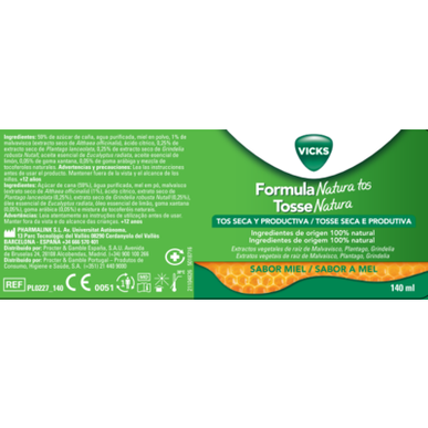 Vicks Natural Yskänsiirappi Hunajalla Kuivaan ja Limaa irrottavaan yskään 140 ml 140 ml