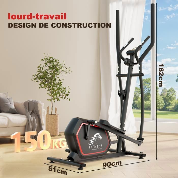 Bicicleta elíptica - Bicicleta elíptica doméstica - 16 niveles de resistencia magnética - Volante de inercia de 10 kg - Funcionamiento silencioso - 150 kg