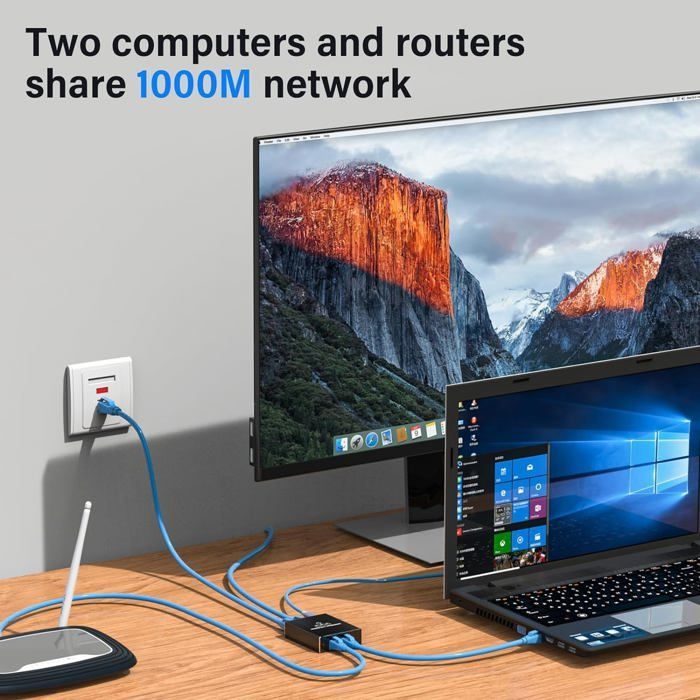 1 auf 3 RJ45 1000-Mbit/s-Ethernet-Switch, Gigabit-Splitter/Multiport für Computer, Switch, Router, Set-Top-Box, Fernseher