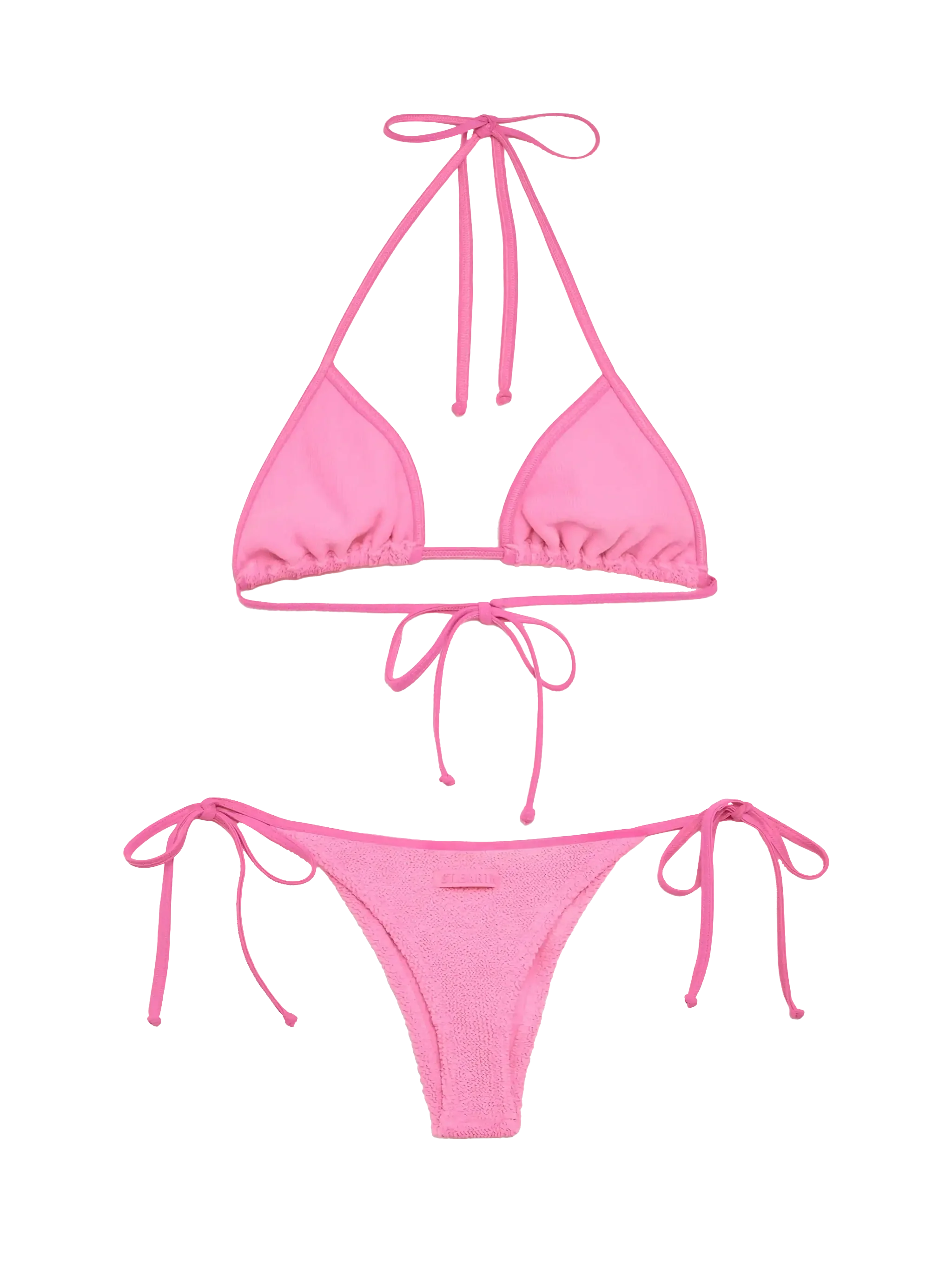 Leah Norah Klassieke driehoekige bikini in roze met kreukeleffect.