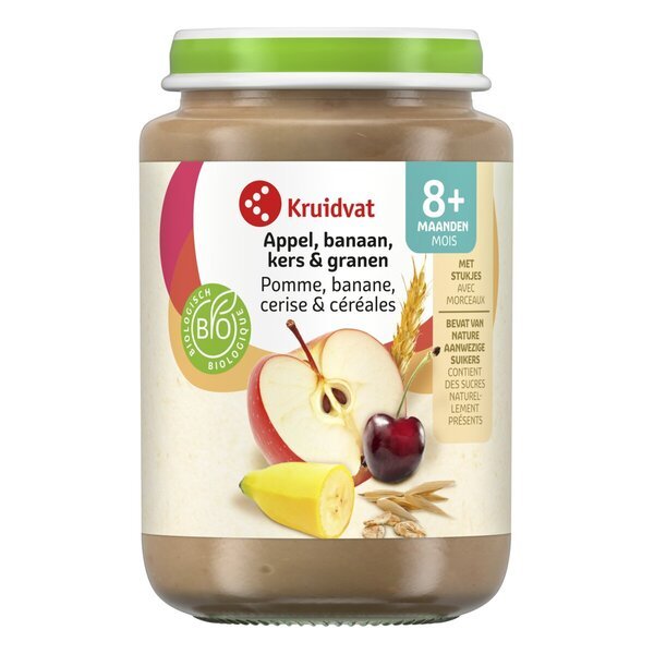Kruidvat 8+M Organska voćna grickalica od jabuke, banane, višnje i žitarica<br>190g