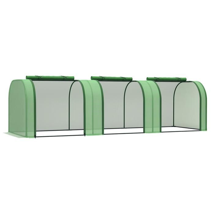 Mini serre de jardin - Outsunny - tunnel serre tomates PE 140 g/m² anti-UV 3 portes - acier - 3x1x0,8m - vert