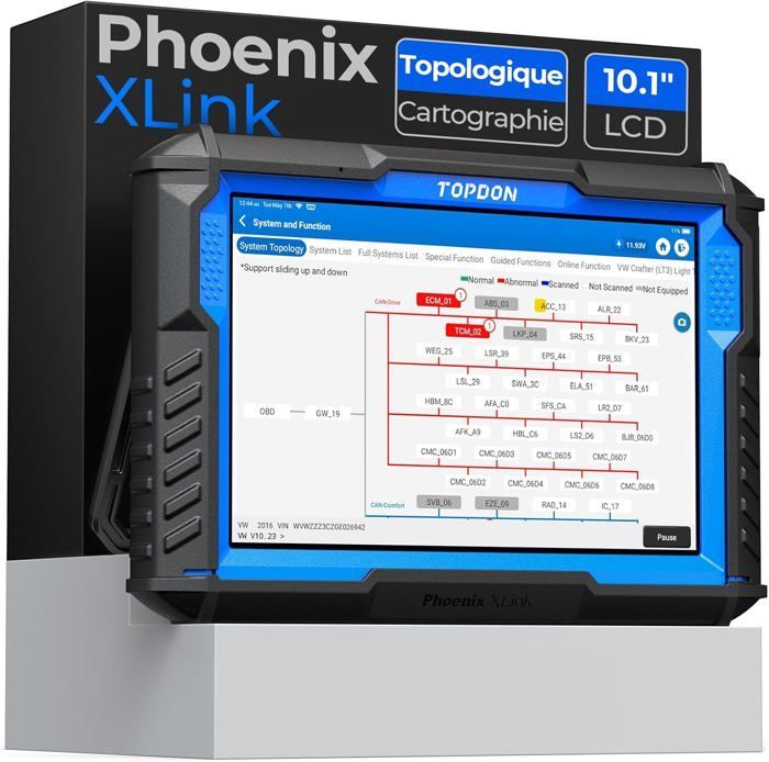 TOPDON Phoenix XLink Valise Diagnostic Auto multimarque, Codage de l'ECU, cartographie topologique,41+ Services