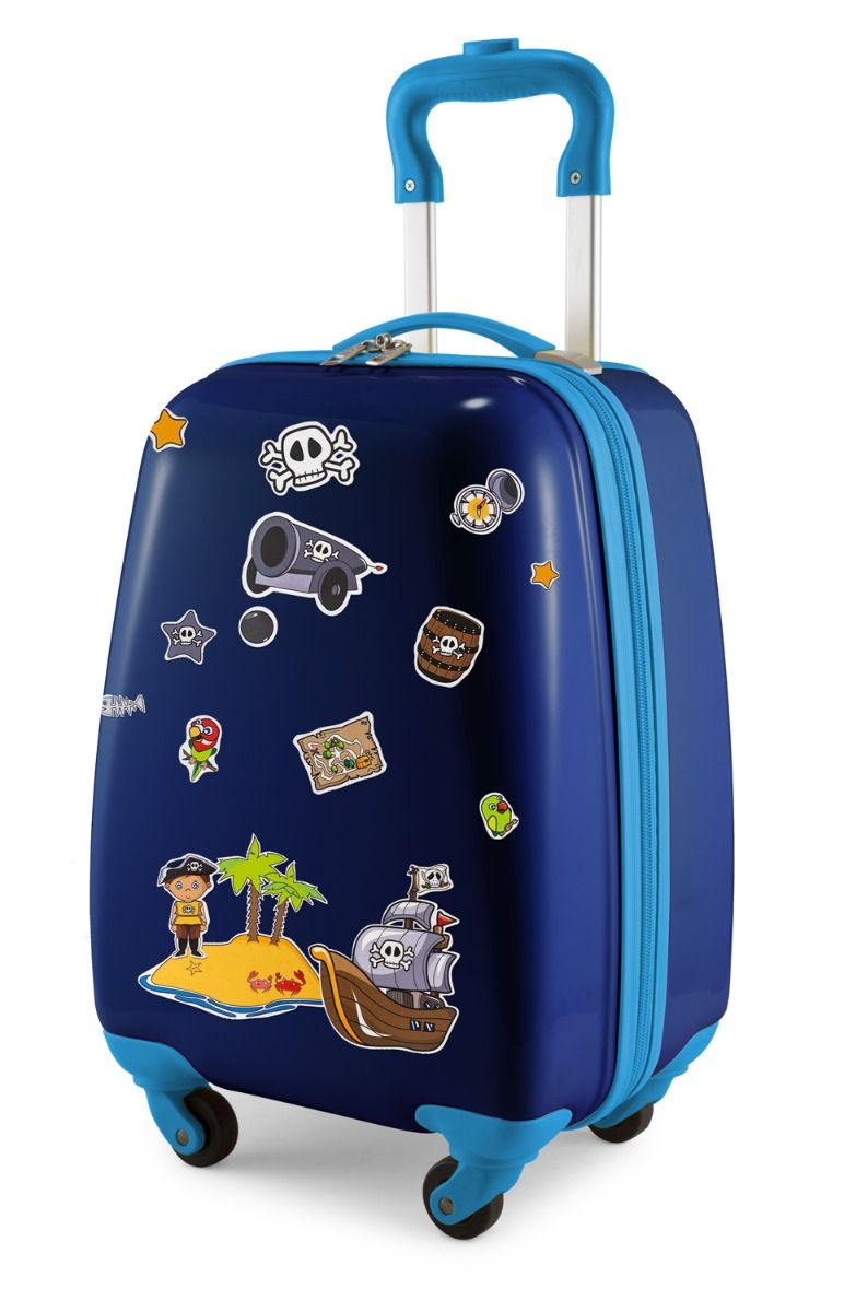 Voor kinderen - Kinderkoffer + reflecterende piratenstickers, kinderkoffer, harde koffer voor kinderen, handbagage, 24 liter