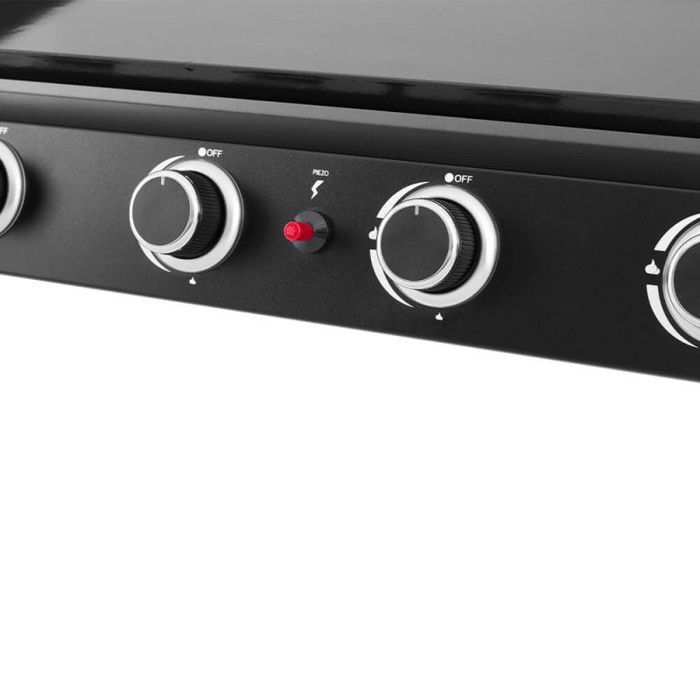 Plancha de gas Alma de 4 quemadores - COOKING BOX BY FAVEX - Placa de acero esmaltado de 77,5 x 33,8 cm - 4 quemadores de 9,6 kW - Para 12 personas - Negra