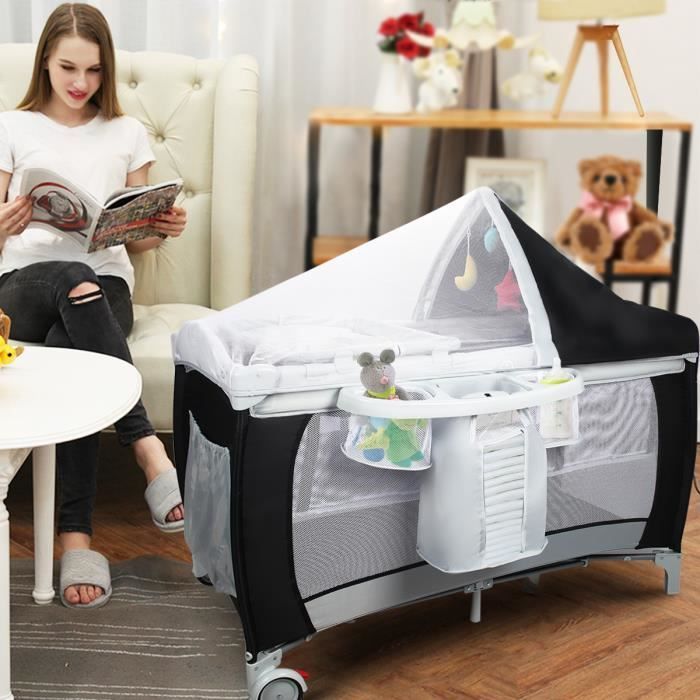 Giantex Faltbares Reisebett mit Babymatratze, Wickeltisch, Laufstall, Sonnendach und Moskitonetz