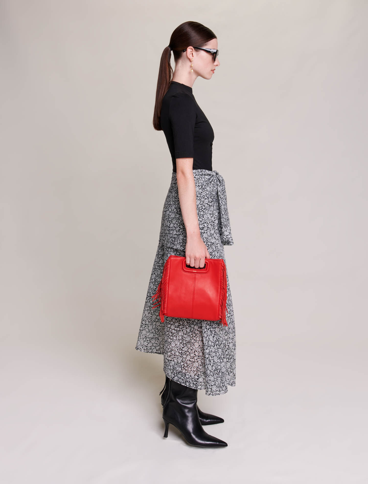 Lange jurk met bloemen - Zwart/Wit