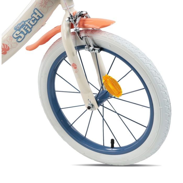 Bicicleta infantil - Modelo STITCH / DISNEY de 16'' - (Altura del niño: de 100 cm a 125 cm) - 2 frenos, cesta, portamuñecas y ruedines.