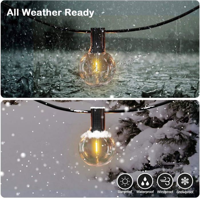Solar Outdoor String Lights, 10+1 G40 LED Bulbs, IP44 Waterproof, with 4 Modes