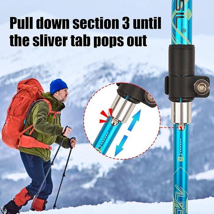 Bastón plegable para senderismo, bastones de marcha nórdica para trekking y esquí, color azul.