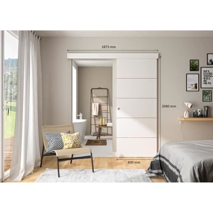 OPTIMUM - Kit para porta de correr + trilho + painel frontal - Estilo oficina - A.204 x L.83 x P.4 cm - Listras brancas