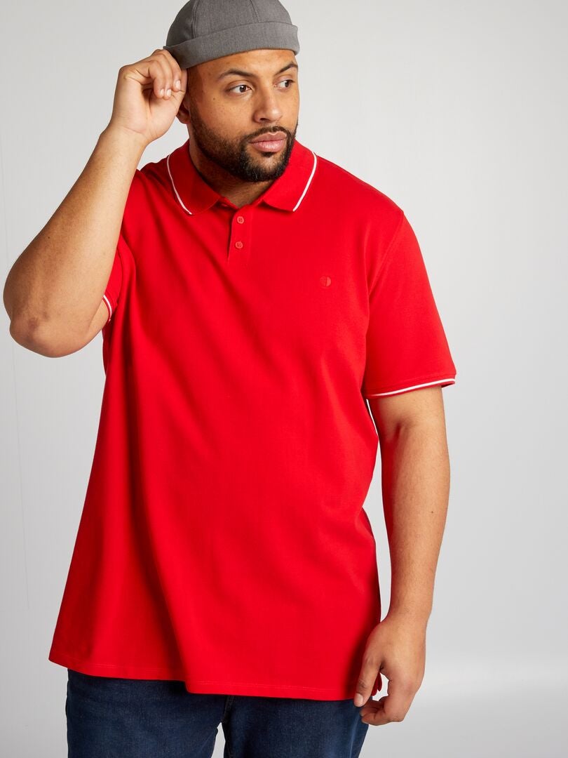 Contrasterend katoenen poloshirt - rood