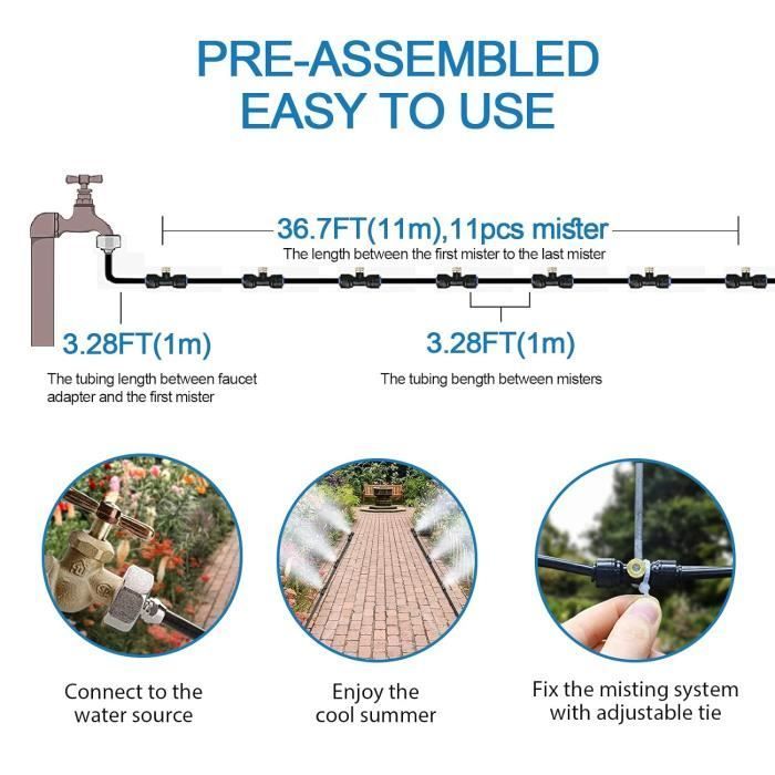 Kit de Brumisation - BLEOSAN - 12M - Tuyau Flexible - Buses en Laiton - Arrosage Automatique