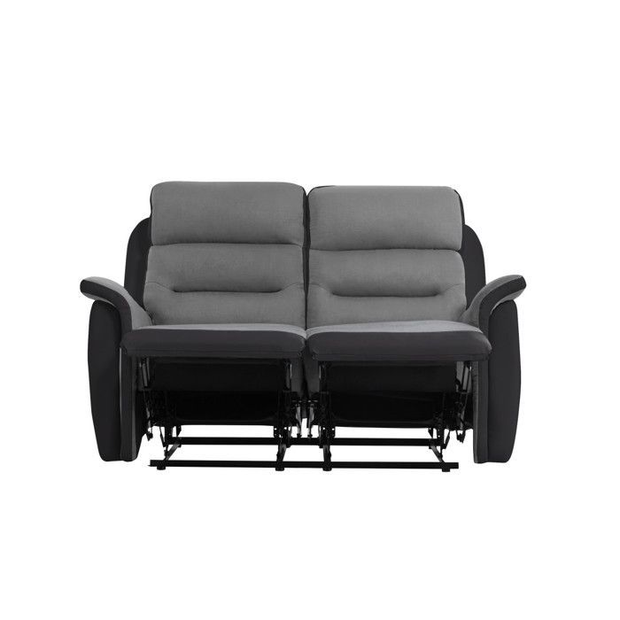 Sofá reclinable de 2 plazas LÉON en microfibra y piel sintética - Gris y negro - LOUNGITUDE