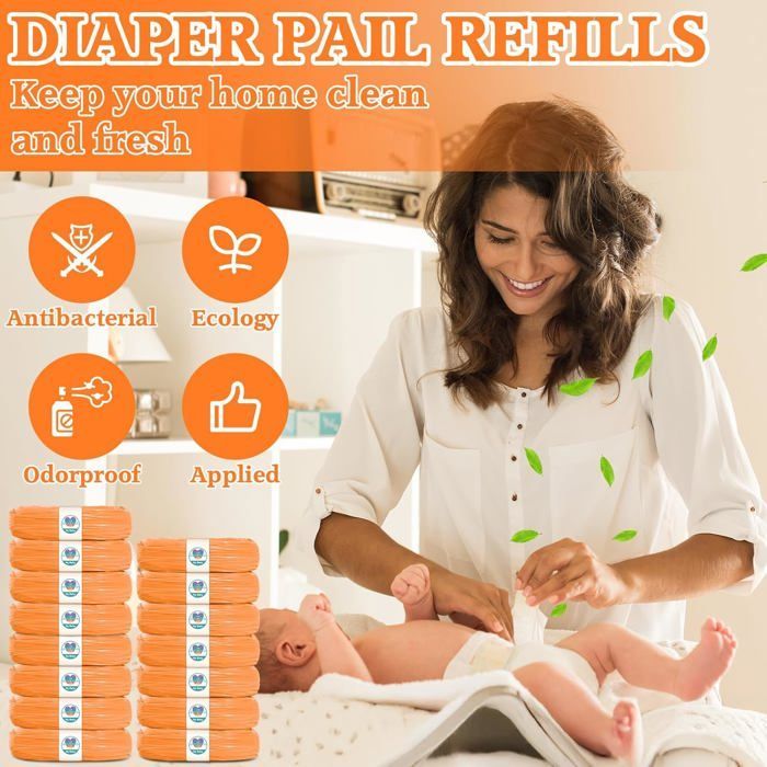 Contenitore per pannolini di ricambio da 15 pezzi, sacchetti per pannolini di ricambio per neonati compatibili con Tommee Tippee Sangenic Tec, Simplee Sangen