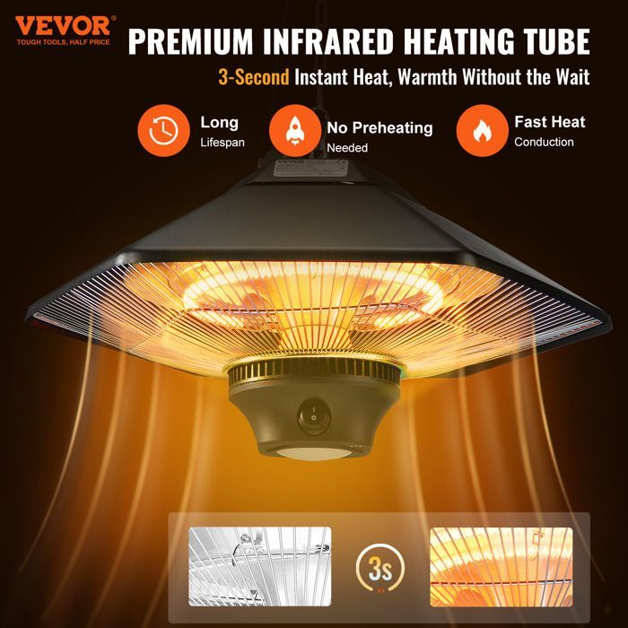 Chauffage Extérieur Terrasse-VEVOR-2000 W-Radiateur Infrarouge de Plafond Suspendu Électrique-pour Porche, Salle à manger