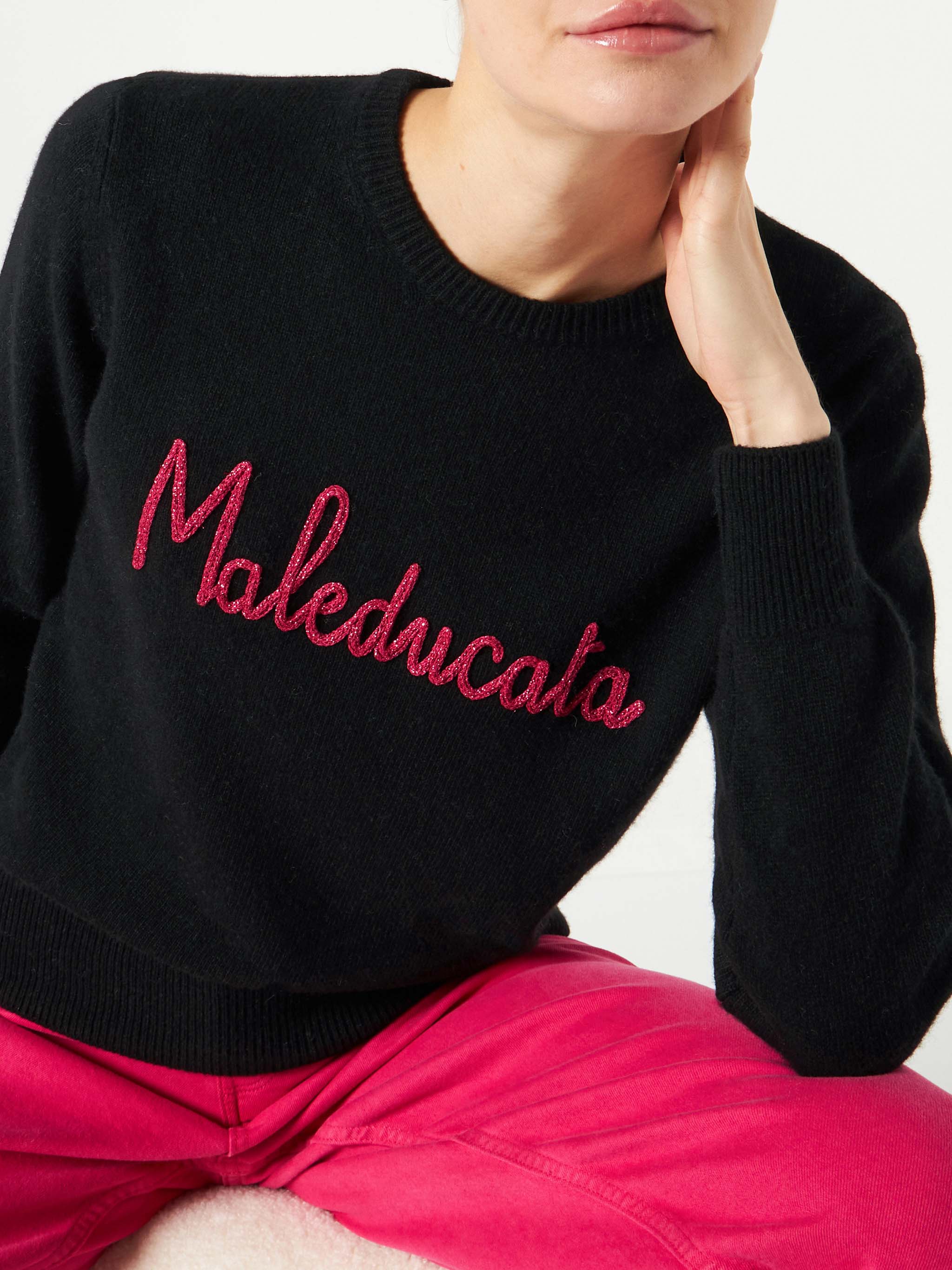 Maglione nero da donna ricamo lurex Maleducata