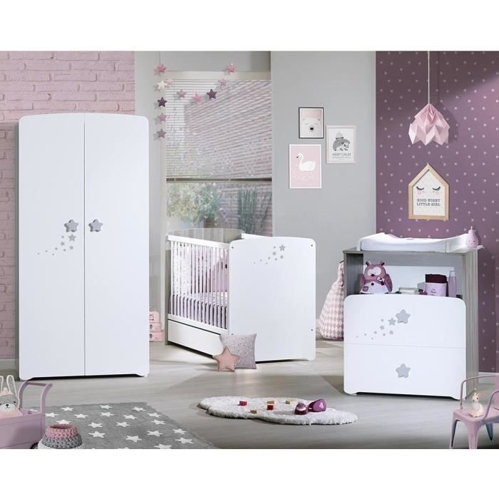 Conjunto de dormitorio infantil Nao Trio: cuna de 120x60 cm, cambiador y armario - Babyprice - Blanco