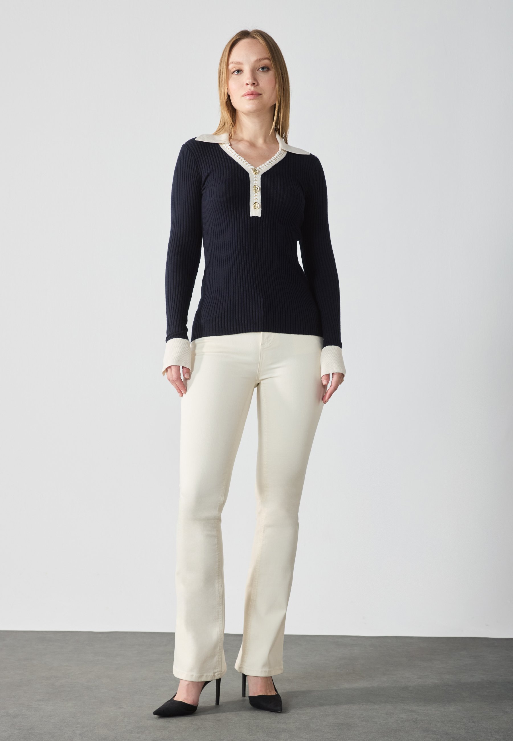 Anna Field trui - donkerblauw/gebroken wit