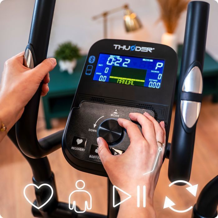 THUNDER® ZEPHYR Elliptical Trainer | Electromagnetic | 150 kg | Bluetooth | 32 Resistance Levels | Sensors | With Carrying Case