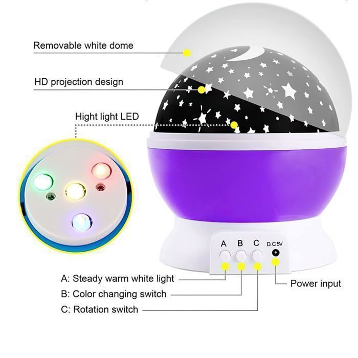 LED Projecteur de ciel étoilé - lumière nocturne Galaxy Universum - lampe de chambre d'enfants - avec effet de lumière nordique