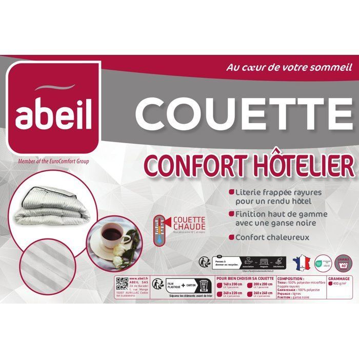 ABEIL Couette chaude Confort Hôtelier 220 x 240 cm