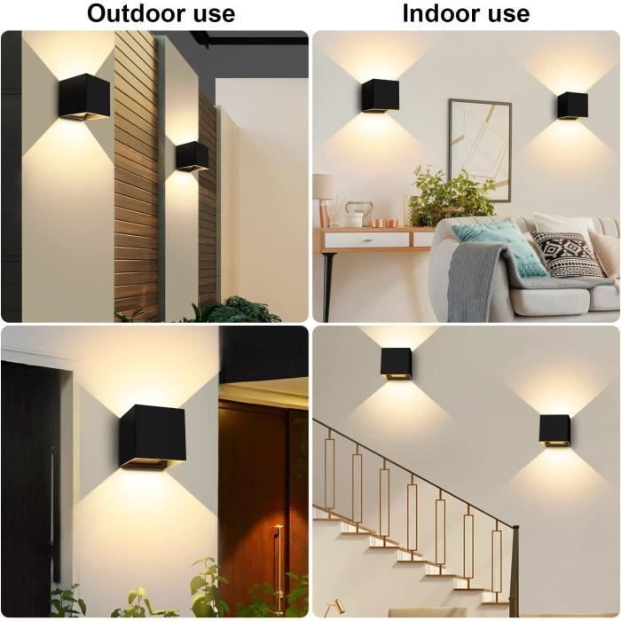 unidades de apliques LED de pared para interior/exterior de 12 W - YIKXIULF - Negro - Blanco cálido - Aluminio - IP65