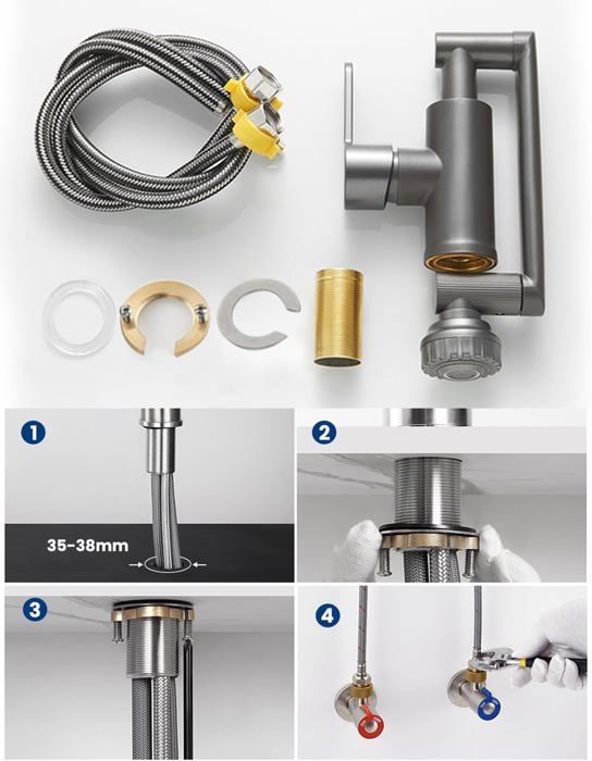 Kitchen faucet - Tall - Flexible - Stainless steel - Pull-out spray - 2 modes