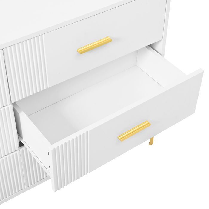 HOMVRA Commode 120x40x76 cm avec 6 tiroirs, finition texturée ondulée, en MDF, blanc