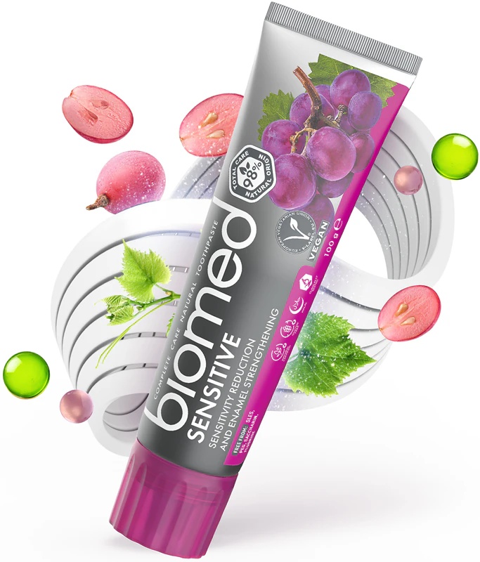 Biomed Splat Biomed Sensitive bioaktīvā zobu pasta, kas samazina zobu paaugstinātu jutību veselīgām smaganām.