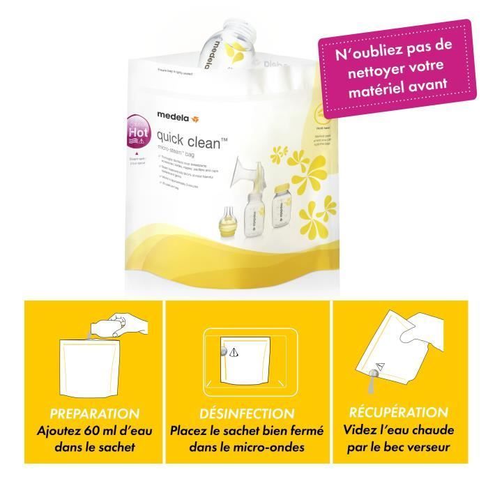 MEDELA - Sacos para esterilização em micro-ondas Quick Clean™ - Pacote com 5 - Desinfecção e limpeza