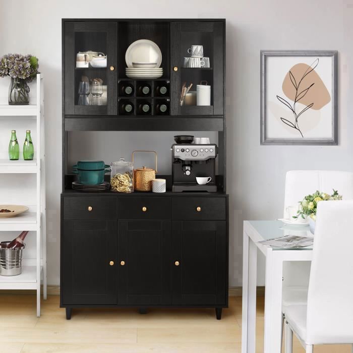 Kitchen Buffet - VOWNER - Sideboard, Kitchen Cabinet, Living Room Storage Buffet, 5 Adjustable Shelves - 5 Cupboards - Black