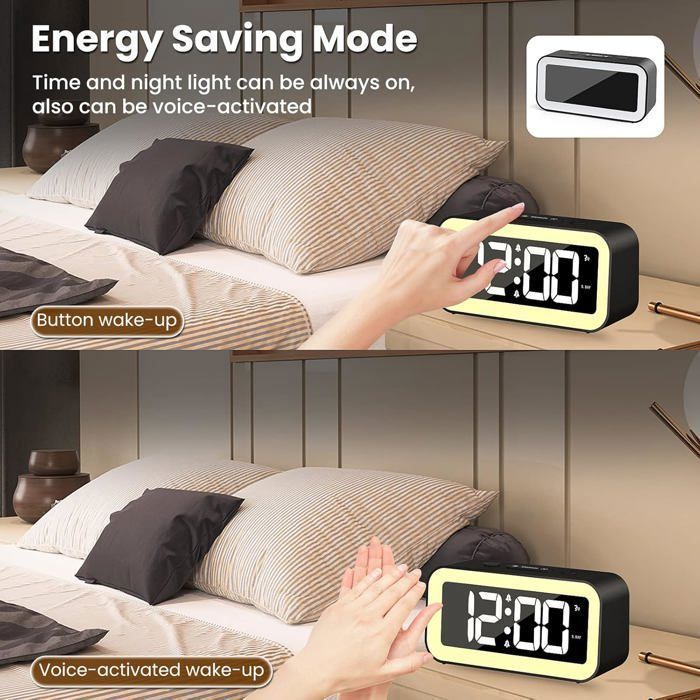 Réveil Numérique, Reveil Enfant Lumineux avec Veilleuse 7 Couleurs, LED Horloge Digitale, Ado Reveil Matin, avec 2 Modes d'Alarme