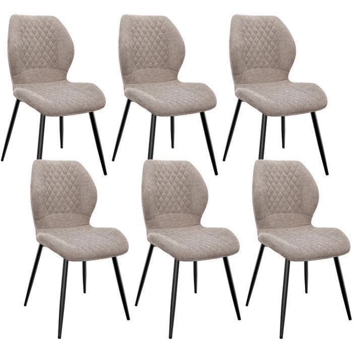 WAFTING Lot de 6 Chaises  salle à manger,avec Coussin en éponge de lin, Pieds en métal et revêtement en à Motif Diamant,Marron.